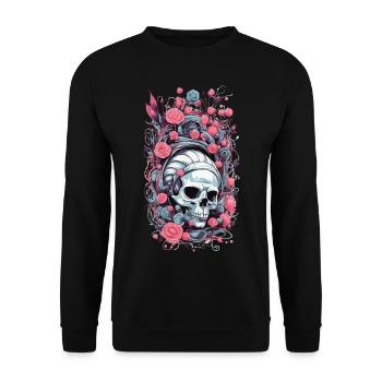 Pastel Goth Weirdcore Roses Skull Occult Design - Unisex Sweatshirt - black - Front - Alina (178cm) & Michal (187cm)