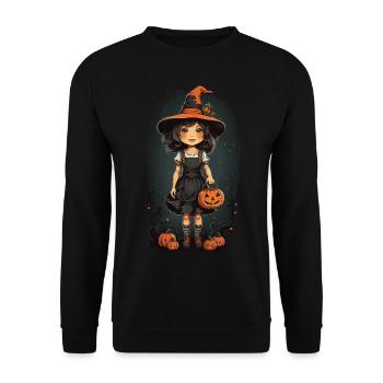 Halloween Hexe Vintage Retro mit Kürbissen - Unisex Pullover - Schwarz - Vorne - Alina (178cm) & Michal (187cm)