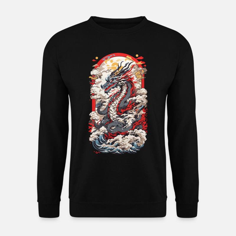 Japan Drachen Ukiyo-E Retro Kunst Design - Unisex Pullover - Schwarz