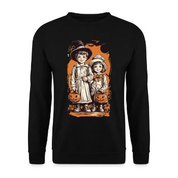 Les enfants Halloween Trick or Treat Illustration rétro - Sweat-shirt Unisexe - noir - Devant - Alina (178cm) & Michal (187cm)