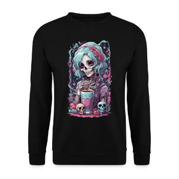 E-girl Pastel Goth Anime Kawaii Dia de Muertos - Sweat-shirt Unisexe - noir - Devant - Alina (178cm) & Michal (187cm)