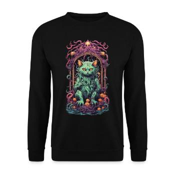 Okkulte Dämonen Katze Gothic Unterwelt Design - Unisex Pullover - Schwarz - Vorne - Alina (178cm) & Michal (187cm)