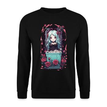Anime Goth Chibi Vampire egirl Kawaii Design - Unisex Sweatshirt - black - Front - Alina (178cm) & Michal (187cm)