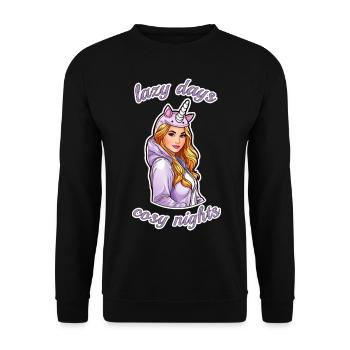 Niedliches Anime Girl lazy days, cosy nights - Unisex Pullover - Schwarz - Vorne - Alina (178cm) & Michal (187cm)