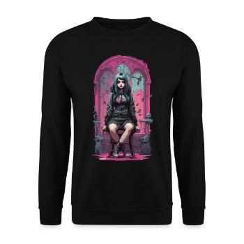 Aesthetic Goth Girl Anime Occult and Dark - Unisex Sweatshirt - black - Front - Alina (178cm) & Michal (187cm)