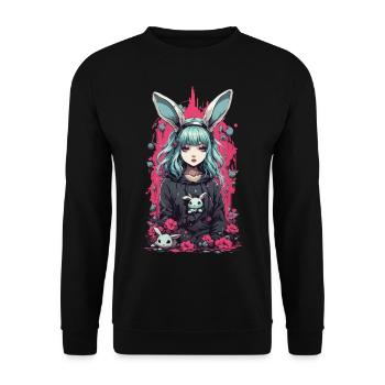 Kawaii Goth Anime Bunny Dunkle Magie Aesthetic - Unisex Pullover - Schwarz - Vorne - Alina (178cm) & Michal (187cm)
