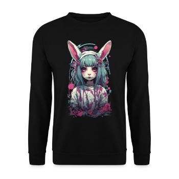Anime eGirl Kemonomimi Bunny Goth Girl Aesthetic - Unisex Sweatshirt - black - Front - Alina (178cm) & Michal (187cm)