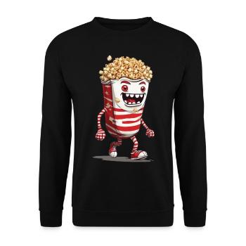 Lustiges Halloween Popcorn Monster Design - Unisex Pullover - Schwarz - Vorne - Alina (178cm) & Michal (187cm)