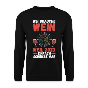 Neujahr Wein Feuerwerk Silvester 2024 - Unisex Pullover - Schwarz - Vorne - Alina (178cm) & Michal (187cm)