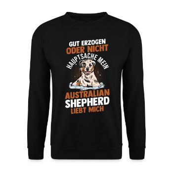 Australian Shepherd Hund Aussie - Unisex Pullover - Schwarz - Vorne - Alina (178cm) & Michal (187cm)