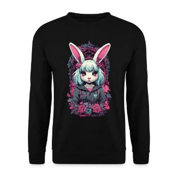 e-Girl Goth Kemonomimi Anime Bunnies Esthétique - Sweat-shirt Unisexe - noir - Devant - Alina (178cm) & Michal (187cm)