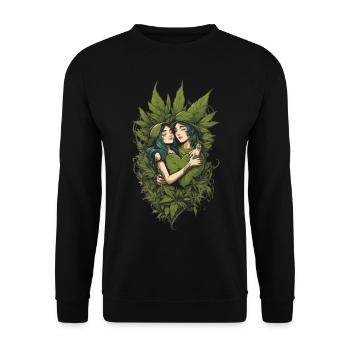 Naturverbundenes Paar Pflanzen Streetwear Design - Unisex Pullover - Schwarz - Vorne - Alina (178cm) & Michal (187cm)