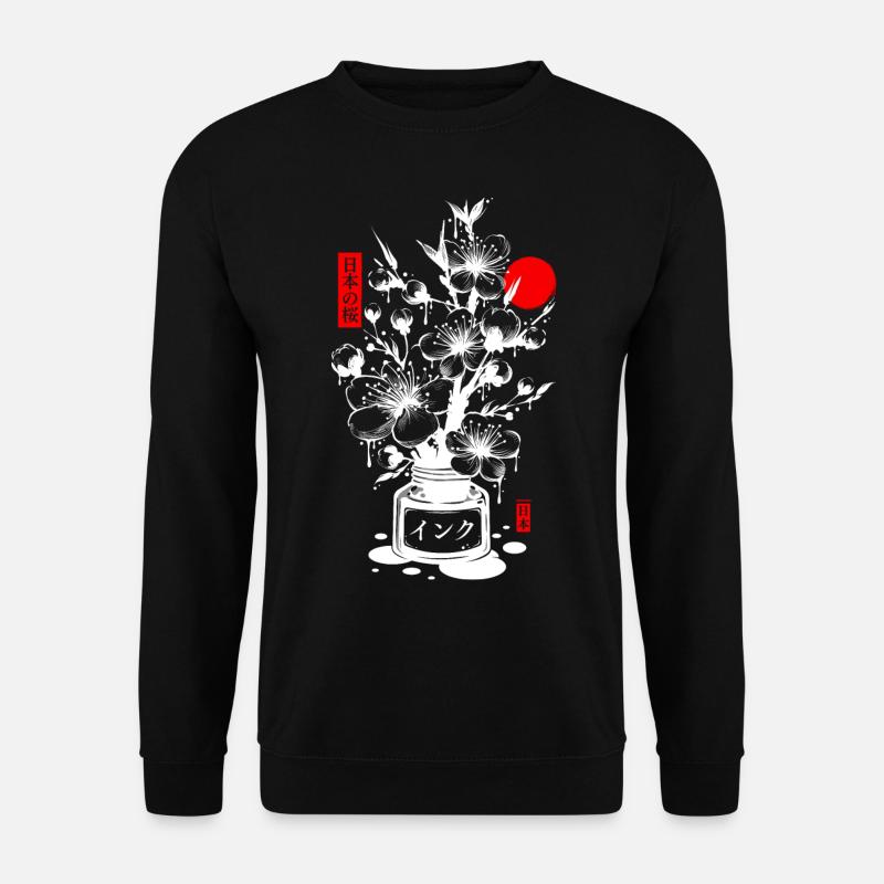 Japanische Kirschtinte - Weiß - Unisex Pullover - Schwarz