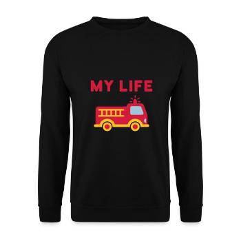 My life (Feuerwehrauto mit Leiter) - Unisex Pullover - Schwarz - Vorne - Alina (178cm) & Michal (187cm)