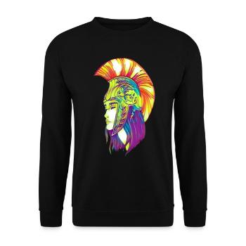 Stolze Kriegerin mit Sparta Helm - Unisex Pullover - Schwarz - Vorne - Alina (178cm) & Michal (187cm)