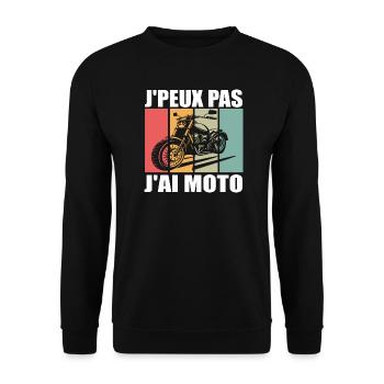 J'PEUX PAS J'AI MOTO - J'peux pas j'ai moto - Sweat-shirt Unisexe - noir - Devant - Alina (178cm) & Michal (187cm)