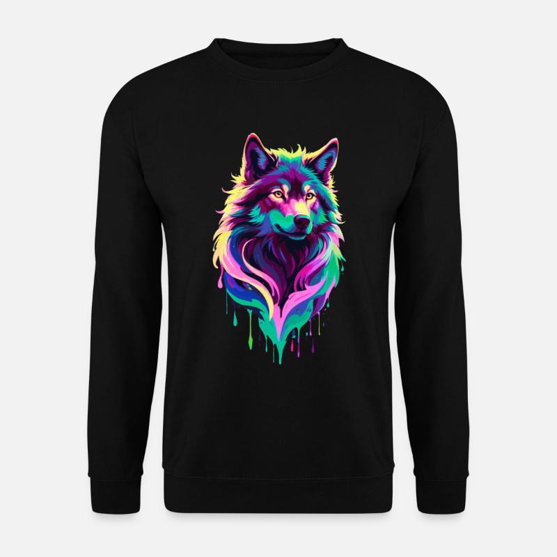 Farbenfroher Wolf Graffiti Wolfskopf - Unisex Pullover - Schwarz