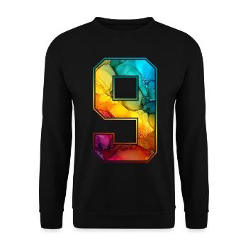 NR. 9 NUMMER 9 COLLEGE 9. GEBURTSTAG - Unisex Pullover - Schwarz - Vorne - Alina (178cm) & Michal (187cm)