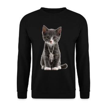 Katze Kreuzkette Christ Christentum Christen - Unisex Pullover - Schwarz - Vorne - Alina (178cm) & Michal (187cm)