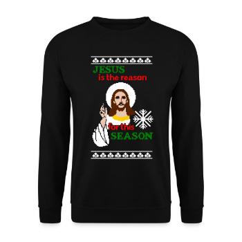 Jesus is the reason Ugly Christmas - Unisex Pullover - Schwarz - Vorne - Alina (178cm) & Michal (187cm)