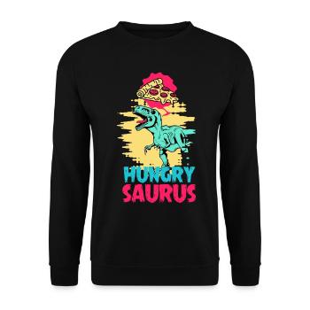 Hungry Dino Kids – Pizza Dinosaur Fun - Unisex Sweatshirt - black - Front - Alina (178cm) & Michal (187cm)