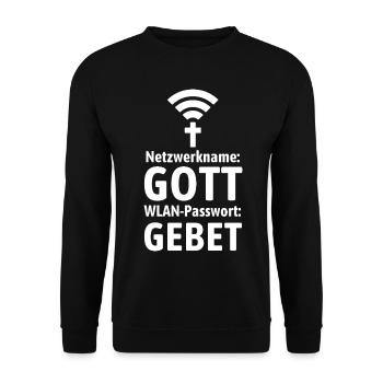 Verbinde dich mit Gott - Gebet WLAN - Unisex Pullover - Schwarz - Vorne - Alina (178cm) & Michal (187cm)