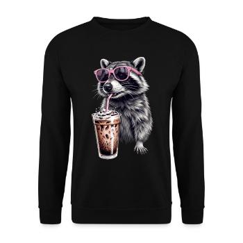 Waschbär Eiskaffee - Unisex Pullover - Schwarz - Vorne - Alina (178cm) & Michal (187cm)
