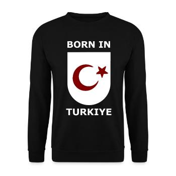 Born in Türkiye Shield - Unisex Pullover - Schwarz - Vorne - Alina (178cm) & Michal (187cm)