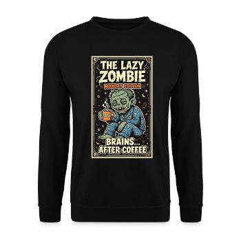 Lazy Zombie Montag Kaffee Humor - Unisex Pullover - Schwarz - Vorne - Alina (178cm) & Michal (187cm)