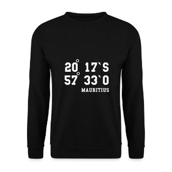 Mauritius Koordinaten Urlaub Design Idee - Unisex Pullover - Schwarz - Vorne - Alina (178cm) & Michal (187cm)
