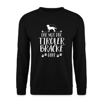 DER MIT TIROLER BRACKE GEHT Hundespruch Hunde - Unisex Pullover - Schwarz - Vorne - Alina (178cm) & Michal (187cm)