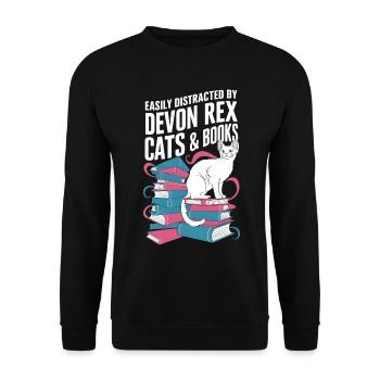 Katze Devon Rex Geschenk - Unisex Pullover - Schwarz - Vorne - Alina (178cm) & Michal (187cm)