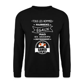 hommes gamer, cadeau gaming, geek, nerd - Sweat-shirt Unisexe - noir - Devant - Alina (178cm) & Michal (187cm)