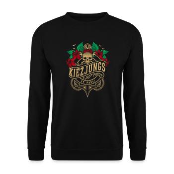 Hamburg Kiezjungs St. Pauli & Rose & Skull - Unisex Pullover - Schwarz - Vorne - Alina (178cm) & Michal (187cm)