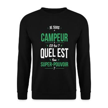 Je suis campeur - Super-pouvoir - Sweat-shirt Unisexe - noir - Devant - Alina (178cm) & Michal (187cm)