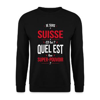 Je suis Suisse - Super-pouvoir - Cadeau Humour - Sweat-shirt Unisexe - noir - Devant - Alina (178cm) & Michal (187cm)