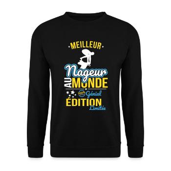 Weltbester Schwimmer - 100% genial - Unisex Pullover - Schwarz - Vorne - Alina (178cm) & Michal (187cm)