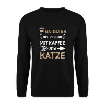 Ein Guter Tag Beginnt Mit Kaffee... - Unisex Pullover - Schwarz - Vorne - Alina (178cm) & Michal (187cm)
