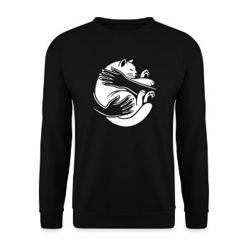 Sanfte Umarmung der Katze - Unisex Pullover - Schwarz - Vorne - Alina (178cm) & Michal (187cm)
