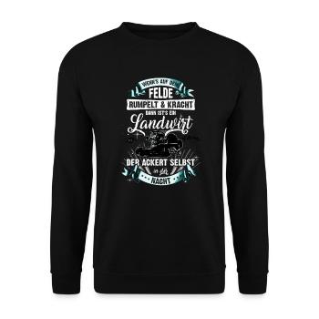 Landwirt-T-Shirt - Landwirt ackert auch bei Nacht! - Unisex Pullover - Schwarz - Vorne - Alina (178cm) & Michal (187cm)