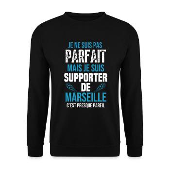 Cadeau Supporter Marseille Foot Marseillais - Sweat-shirt Unisexe - noir - Devant - Alina (178cm) & Michal (187cm)