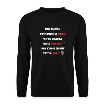 Mon homme, un puzzle génial, Cadeau couple - Sweat-shirt Unisexe - noir - Devant - Alina (178cm) & Michal (187cm)