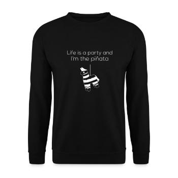 Lustiger selbstironischer spruch. ironie sarkasmus - Unisex Pullover - Schwarz - Vorne - Alina (178cm) & Michal (187cm)