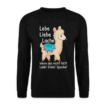 Lebe Liebe Lache wenn das nicht Alpaka Sprüche - Unisex Pullover - Schwarz - Vorne - Alina (178cm) & Michal (187cm)
