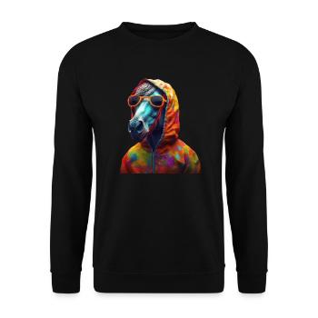 Pferd mit Sonnenbrille Bunt Coole Pferde - Unisex Pullover - Schwarz - Vorne - Alina (178cm) & Michal (187cm)
