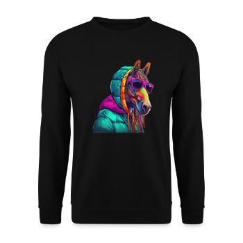 Pferd mit Sonnenbrille Bunt Coole Pferde - Unisex Pullover - Schwarz - Vorne - Alina (178cm) & Michal (187cm)