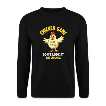 Ne regardez pas le poulet Lustiges Huhn - Sweat-shirt Unisexe - noir - Devant - Alina (178cm) & Michal (187cm)