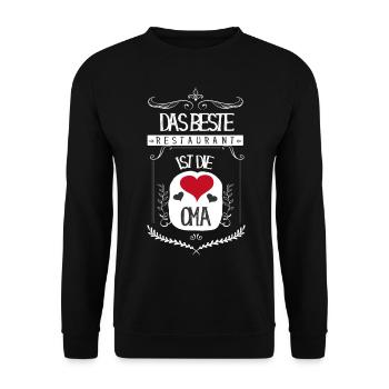 ♥ Das beste Restaurant ist die Oma ♥ (1001 SMILES) - Unisex Pullover - Schwarz - Vorne - Alina (178cm) & Michal (187cm)