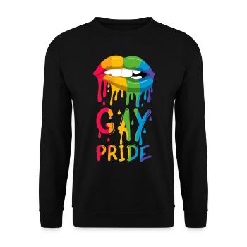 Gay Pride Regenbogen Lippen - Unisex Pullover - Schwarz - Vorne - Alina (178cm) & Michal (187cm)