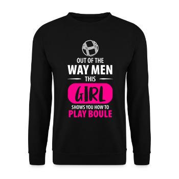 Boule Petanque Boccia Boules Damen Frauen Mädchen - Unisex Pullover - Schwarz - Vorne - Alina (178cm) & Michal (187cm)
